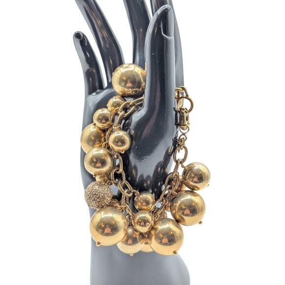 J. Crew Gold Tone Bauble Rhinestone Ball Bead Chain Link Bracelet - Picture 1 of 9